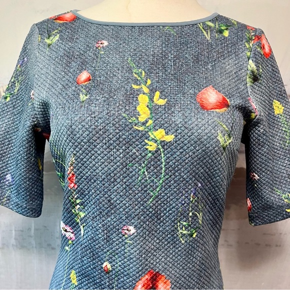 MARGARET O'LEARY Scuba Sheath Dress Womens‎ M Cottagecore Blue Floral Quilted - Picture 10 of 13
